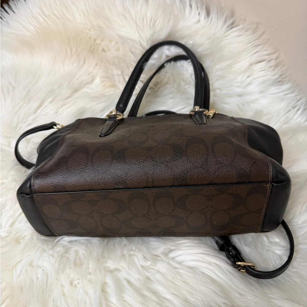 COACH Brown and Black Signature Satchel with Gold Hardware#F58290 - Picture 6 of 12